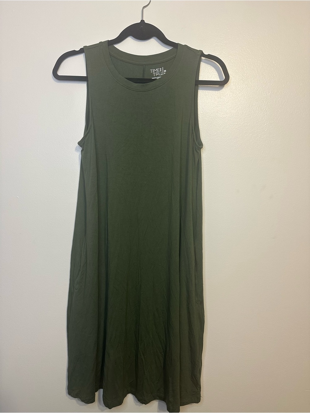 Time and Tru Olive Green Sleeveless Swing Tank Dress